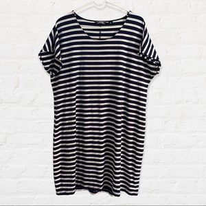 Lands End Striped Cotton Dress XL Navy White